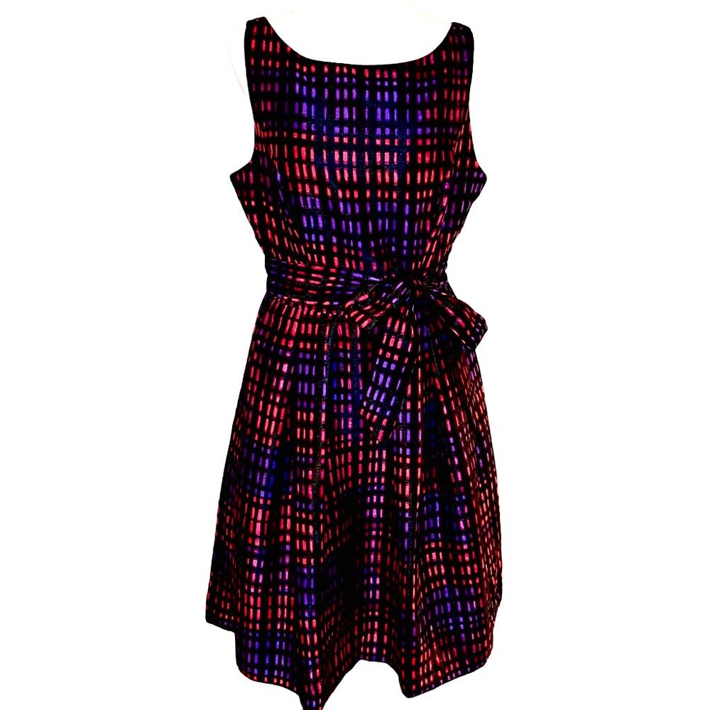Jessica Howard Abstract Purple/Red/Pink Plaid Retro Inspired Midi Dress Size 6